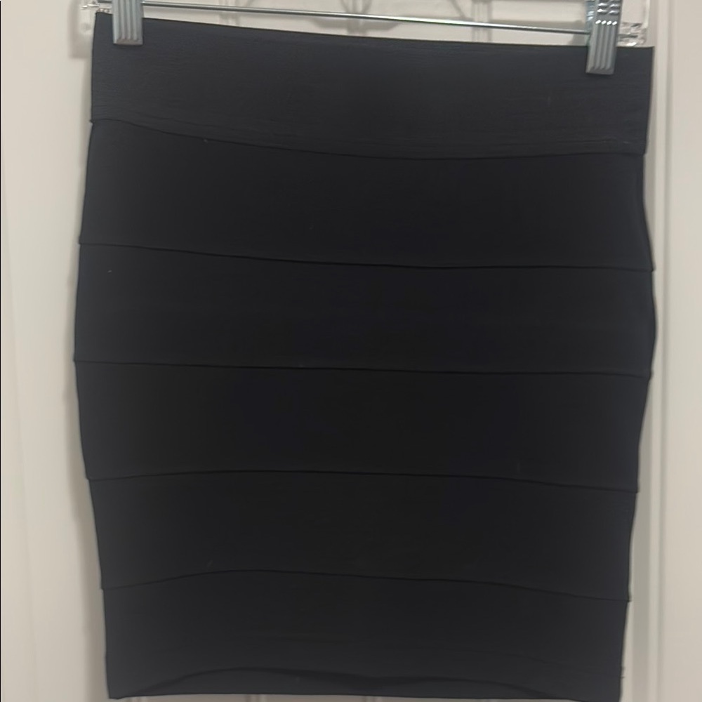 Stooshy Black Ribbed Pencil Mini Skirt